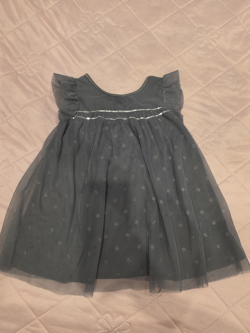 Girls' Gray Tulle Party Dress with Sparkle Trim
